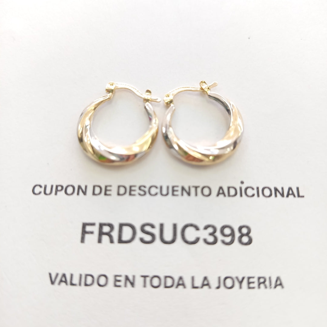 ARETES TEJIDO ARRACADA TRENZADA COMBINADA 14K 1.8 GR (NUEVO)