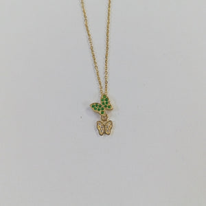 CADENA TEJIDO GARGANTILLA CON DIJE MARIPOSAS CIRCONIAS Y PIEDRAS DE COLOR 14K 45 CM 2 GR (NUEVO)