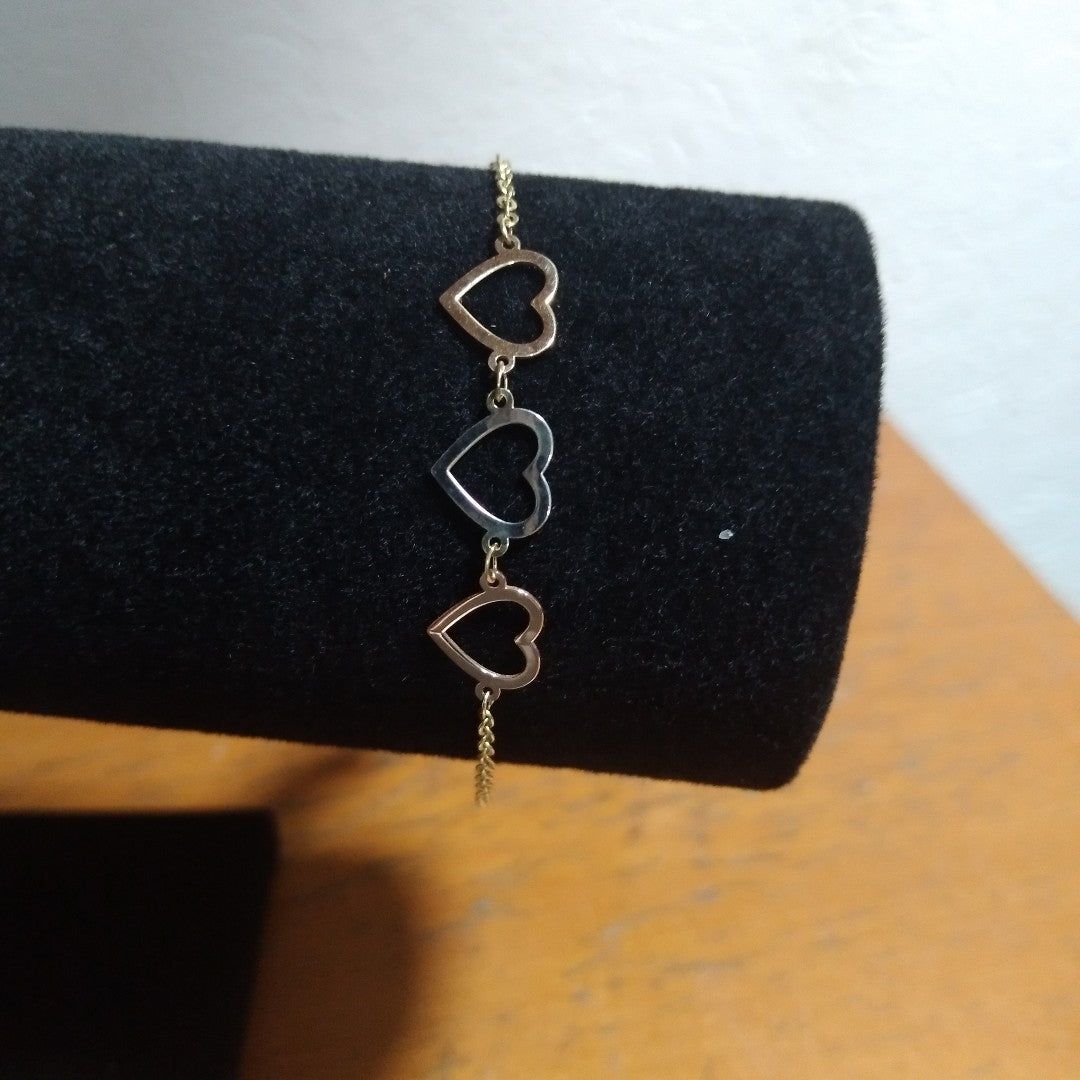 PULSERA ESPECIAL CON CORAZONES 14K 18 CM 1.3 GR (NUEVO)