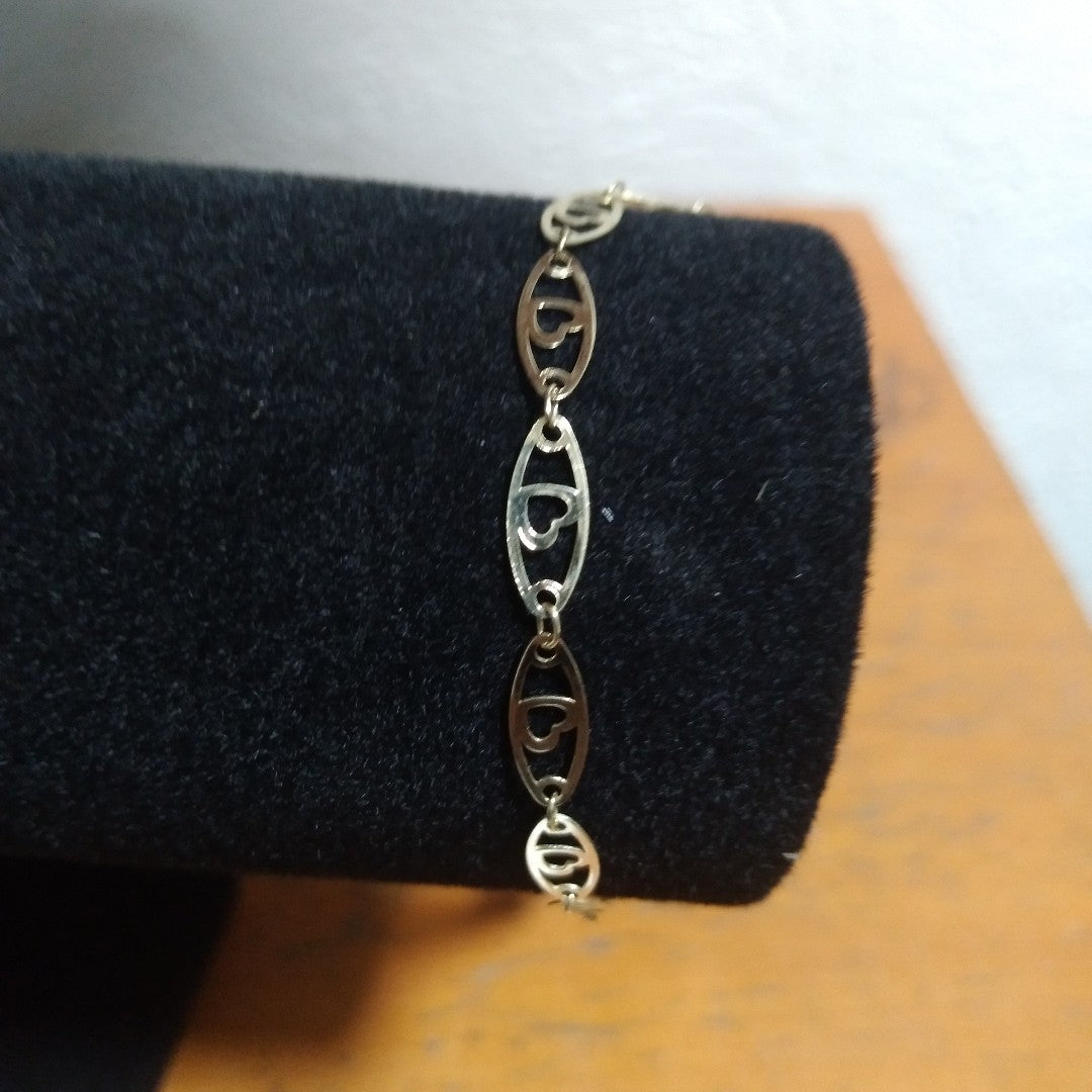 PULSERA TEJIDO ESPECIAL CON CORAZON 14K 18 CM 1.3 GR (NUEVO)