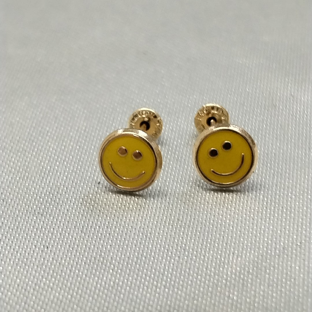 BROQUELES BROQUEL FIG SONRISA ESMALTE AMARILLO 14K 0.2074 GR (NUEVO)