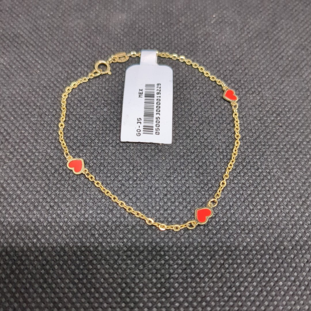 PULSERA ESPECIAL CON CORAZONES 14K 18 CM 1.4 GR (NUEVO)