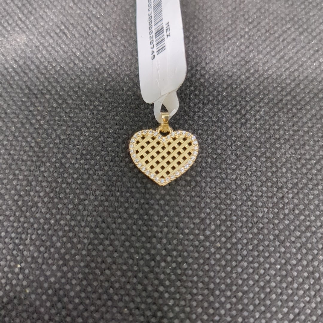 DIJE TEJIDO CORAZON CON CERCO DE CIRCONIAS 14K 1.1 GR (NUEVO)