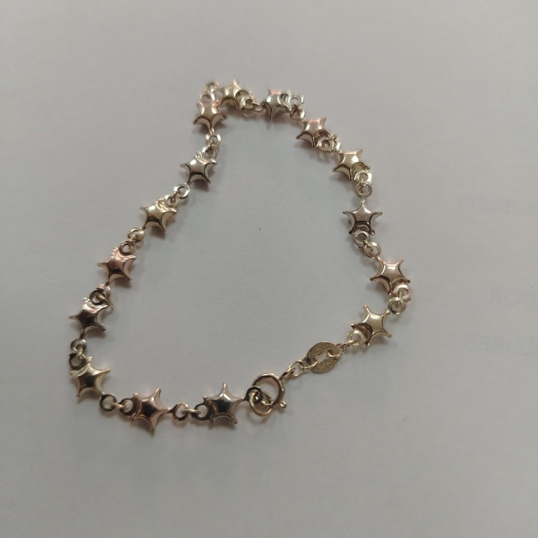 PULSERA TEJIDO ESPECIAL ESTRELLAS COMBINADAS 14K 18 CM 2.3 GR (NUEVO)