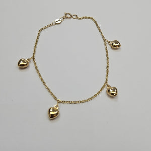 PULSERA ESP CON FIG CORAZONES 14K 18 CM 1.8 GR (NUEVO)