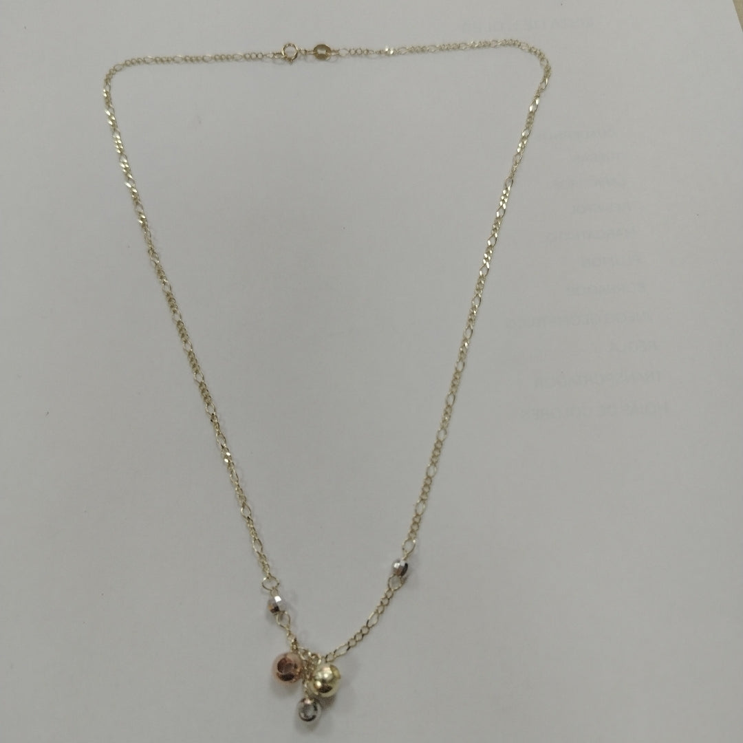 CADENA GARGANTILLA 3X1 CON ESFERAS COMBINADAS 14K 45 CM 3.1 GR (NUEVO)