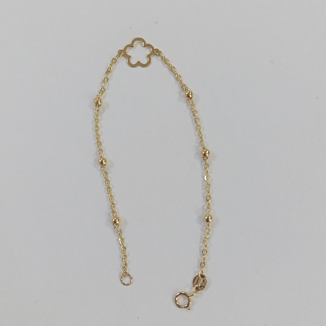 PULSERA TEJIDO ESPECIAL CON FLOR 14K 18 CM 1.6 GR (NUEVO)