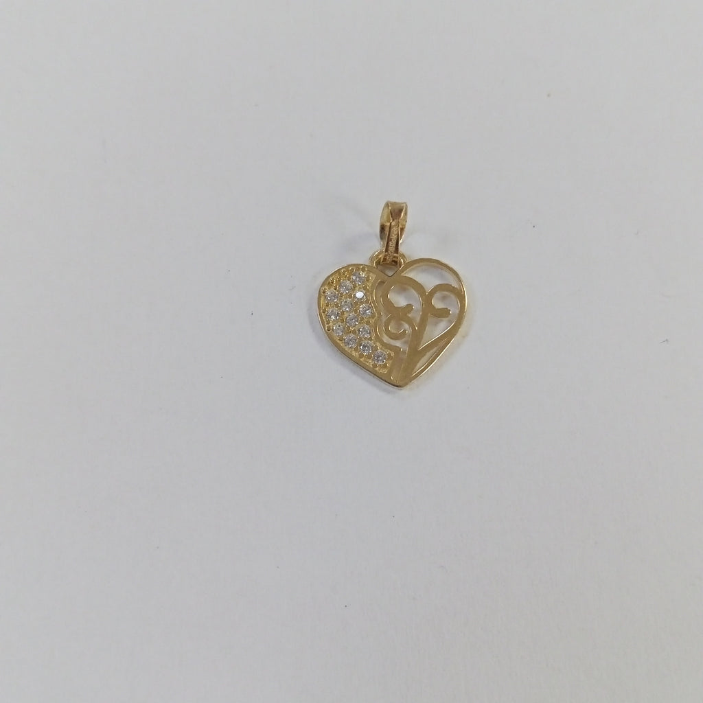 DIJE TEJIDO CORAZON CON CIRCONIAS Y ARBOL DE LA VIDA 14K 0.9 GR (NUEVO)