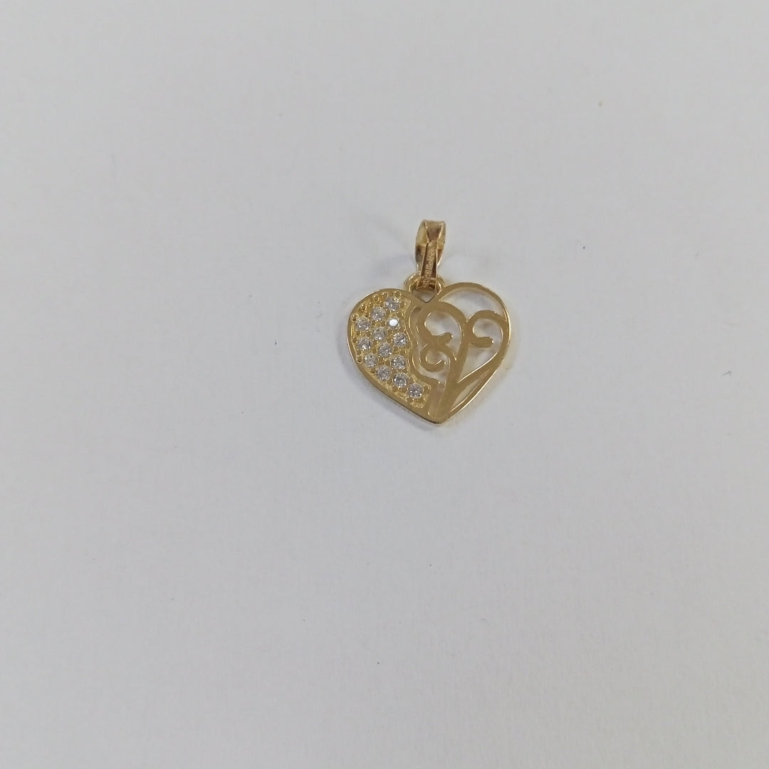 DIJE TEJIDO CORAZON CON CIRCONIAS Y ARBOL DE LA VIDA 14K 0.9 GR (NUEVO)