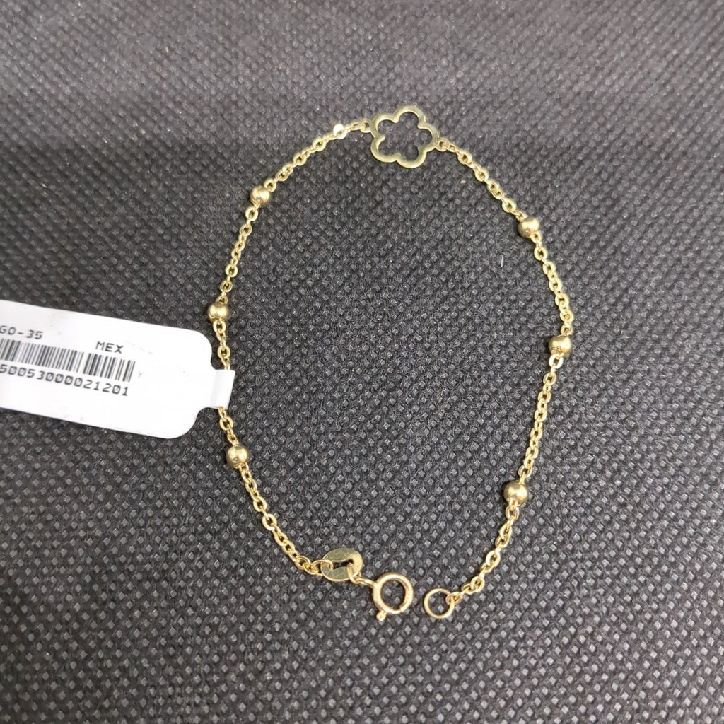 PULSERA TEJIDO ESPECIAL CON FLOR 14K 18 CM 1.6 GR (NUEVO)