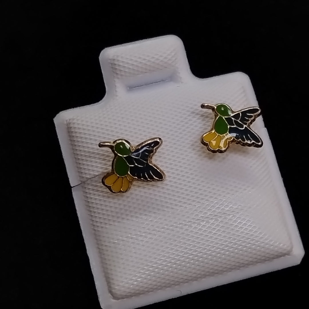 BROQUELES BROQUEL FIG COLIBRI ESMALTE VERDE 14K 0.2138 GR (NUEVO)