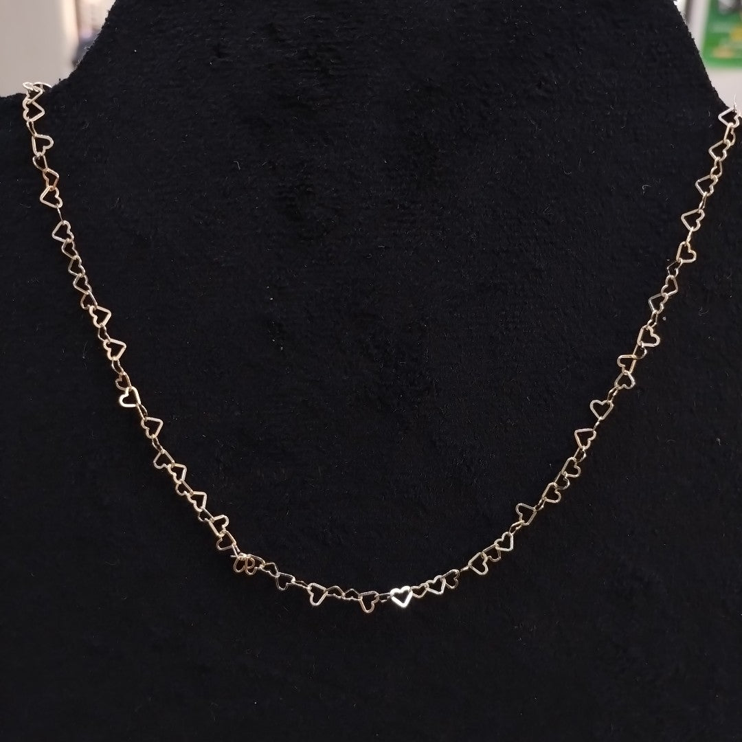 CADENAS TEJIDO CORAZONES ORO 10K 55 CM 2.7 GR (NUEVO)