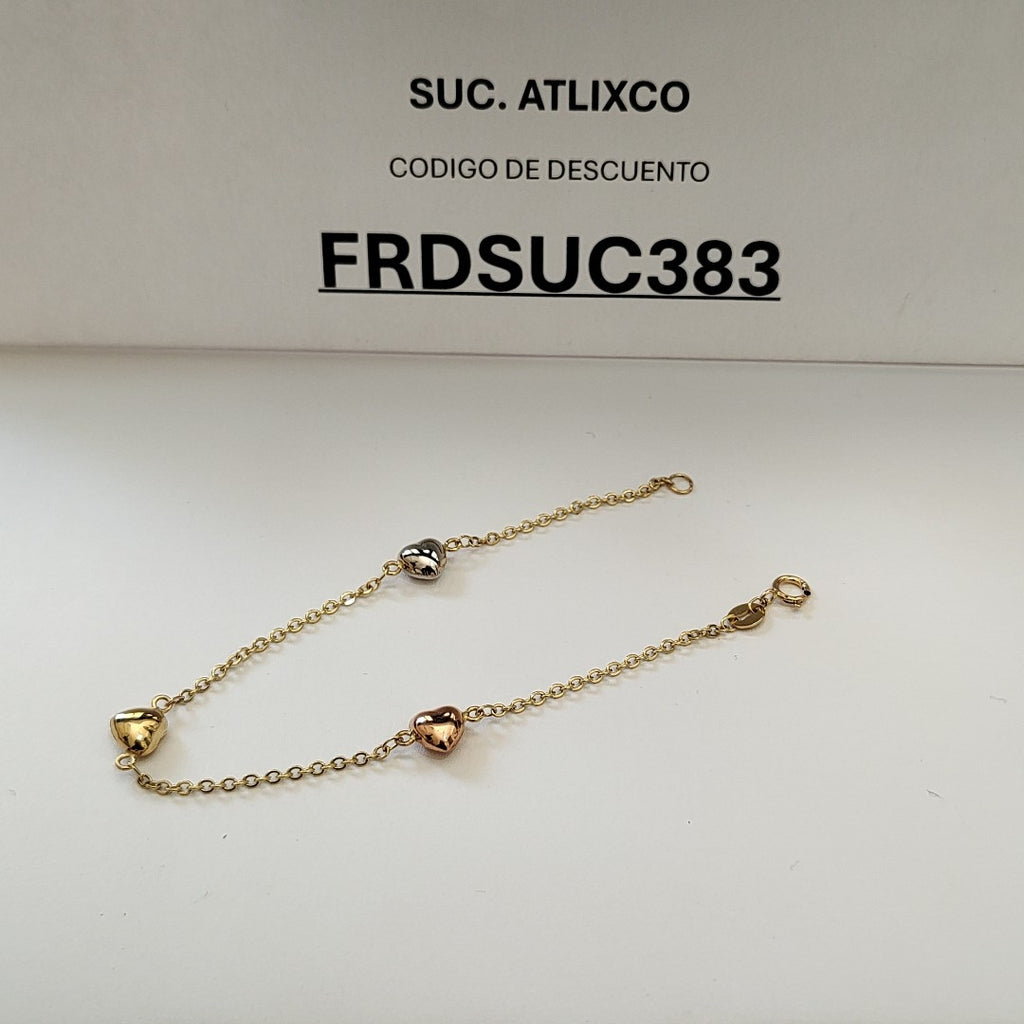 PULSERA ESP CON CORAZONES COMBINADOS 14K 18 CM 1.6 GR (NUEVO)
