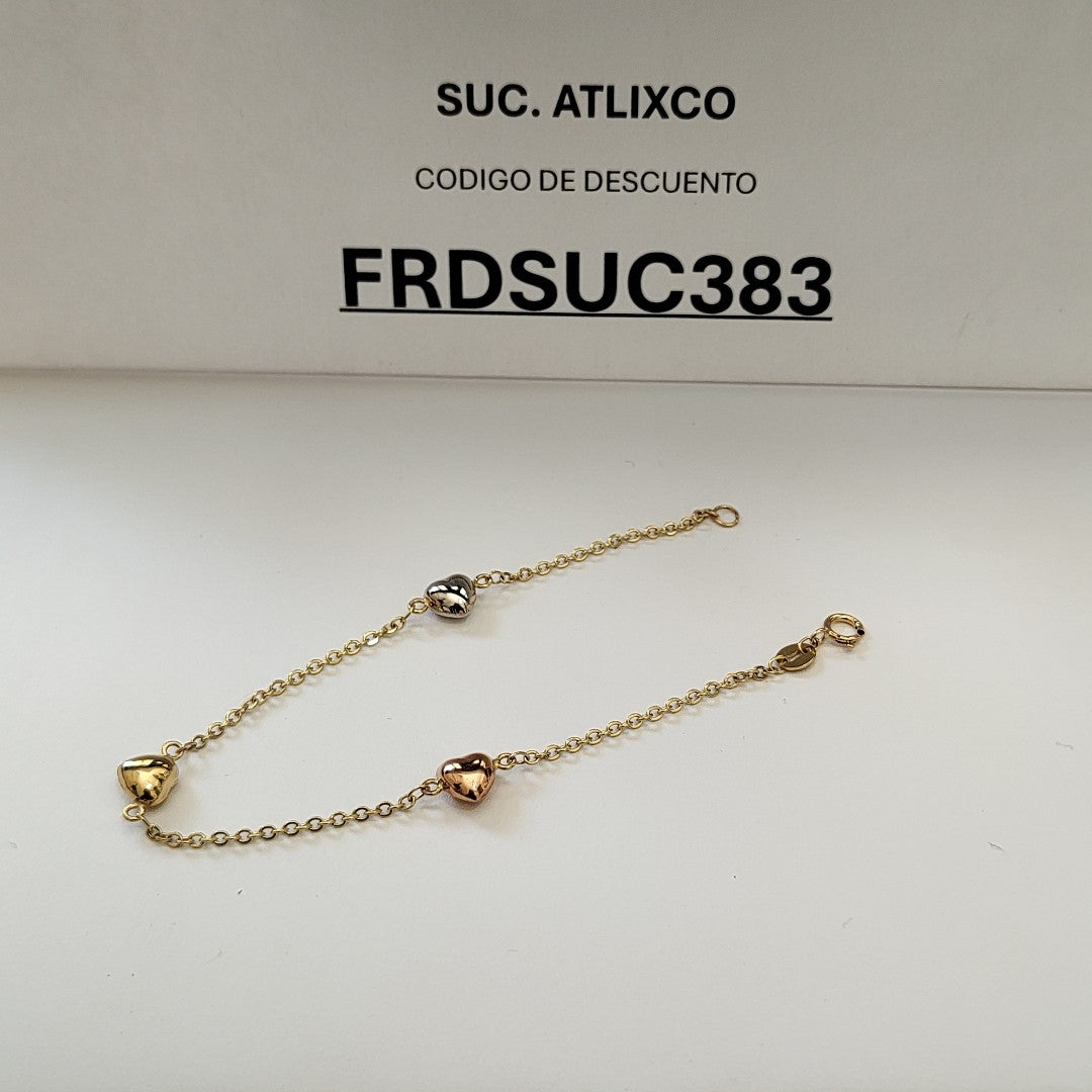 PULSERA ESP CON CORAZONES COMBINADOS 14K 18 CM 1.6 GR (NUEVO)
