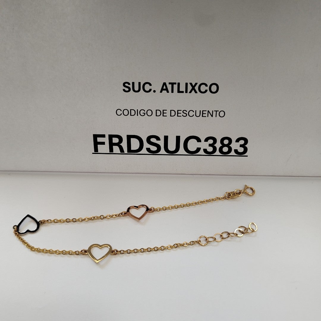 PULSERA ESPECIAL CON CORAZONES CONBINADOS 14K 18 CM 1.7 GR (NUEVO)