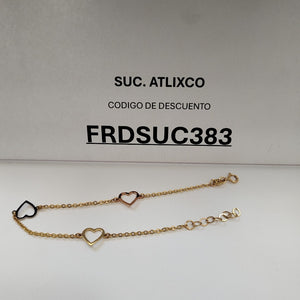 PULSERA ESPECIAL CON CORAZONES CONBINADOS 14K 18 CM 1.7 GR (NUEVO)