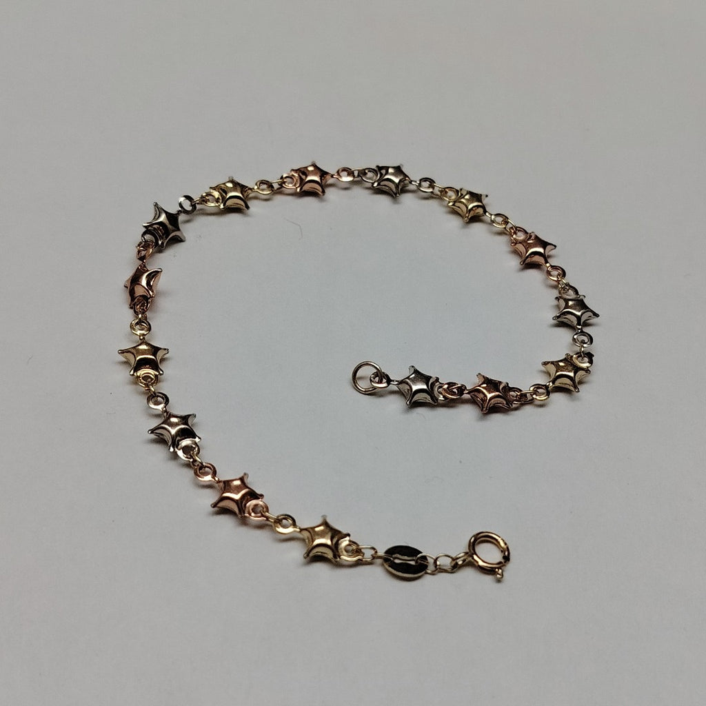 PULSERA TEJIDO ESPECIAL ESTRELLAS COMBINADAS 14K 18 CM 2.3 GR (NUEVO)