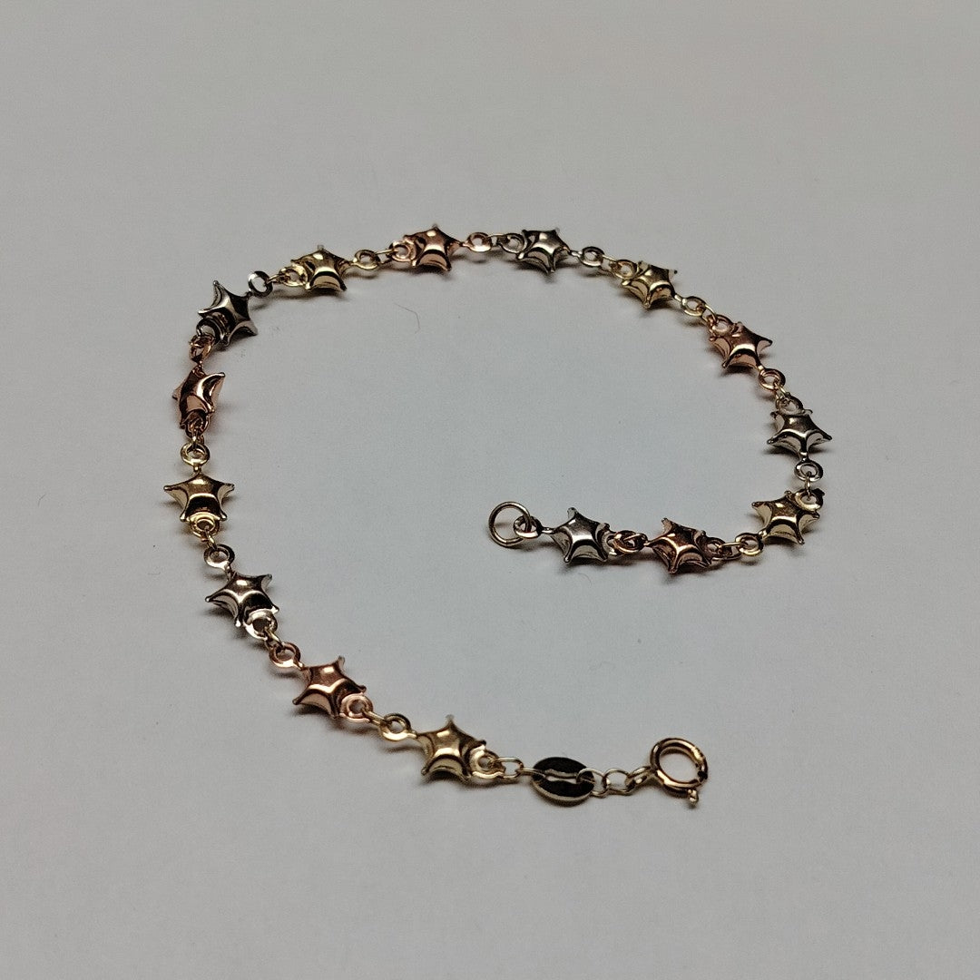 PULSERA TEJIDO ESPECIAL ESTRELLAS COMBINADAS 14K 18 CM 2.3 GR (NUEVO)