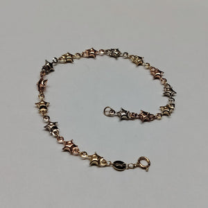 PULSERA TEJIDO ESPECIAL ESTRELLAS COMBINADAS 14K 18 CM 2.3 GR (NUEVO)