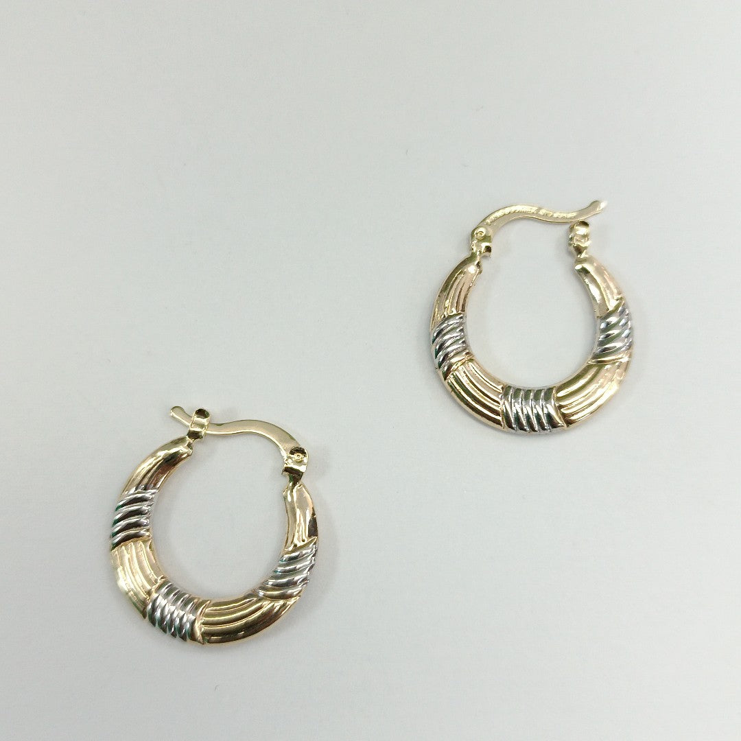 ARETES TEJIDO ARRACADAS COMBINADAS HUECAS 14K 1.9 GR (NUEVO)