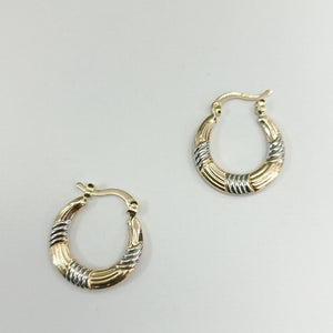ARETES TEJIDO ARRACADAS COMBINADAS HUECAS 14K 1.9 GR (NUEVO)