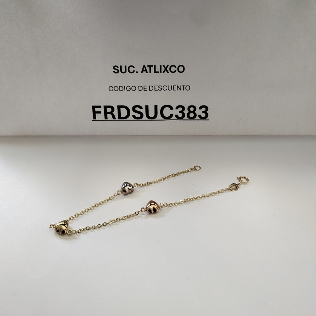 PULSERA ESP CON CORAZONES COMBINADOS 14K 18 CM 1.6 GR (NUEVO)