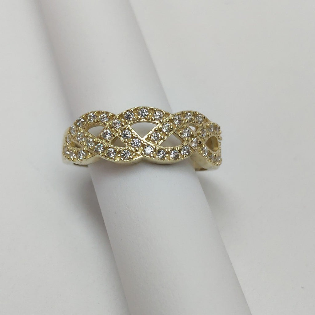 ANILLOS TRENZADO CON CIRCONIAS 14K TALLA 7 2.5 GR (NUEVO)