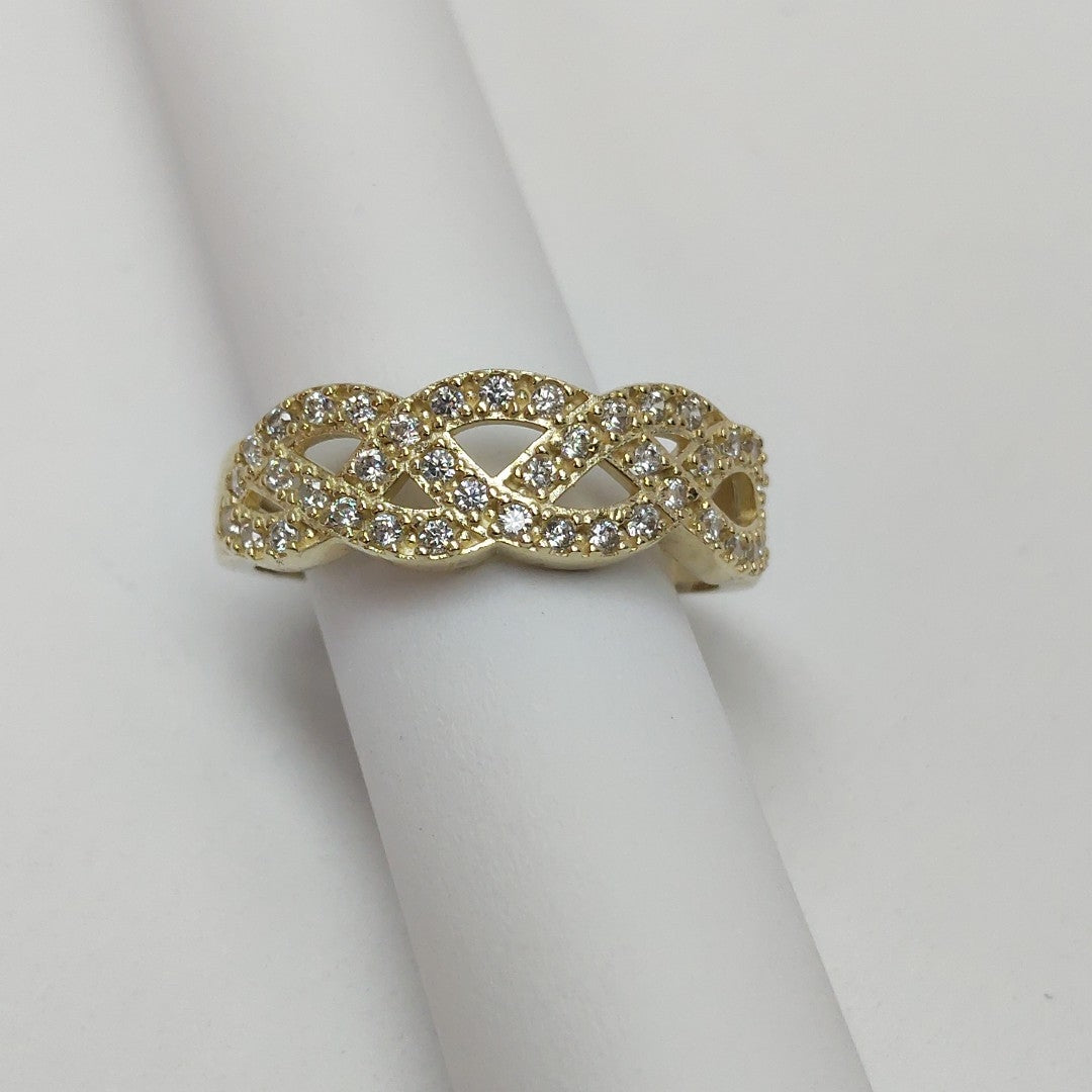 ANILLOS TRENZADO CON CIRCONIAS 14K TALLA 7 2.5 GR (NUEVO)