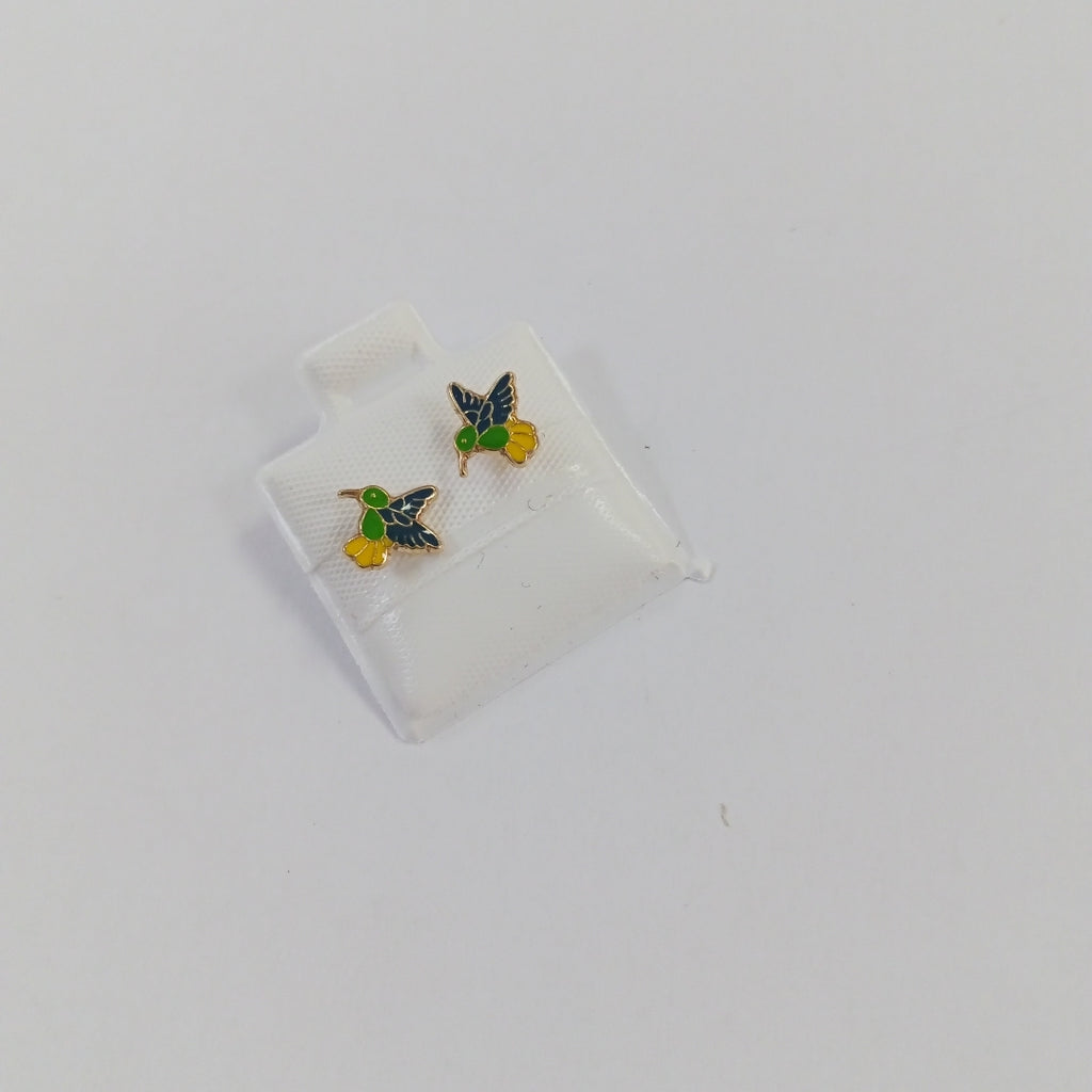 BROQUELES BROQUEL FIG COLIBRI ESMALTE VERDE 14K 0.2138 GR (NUEVO)