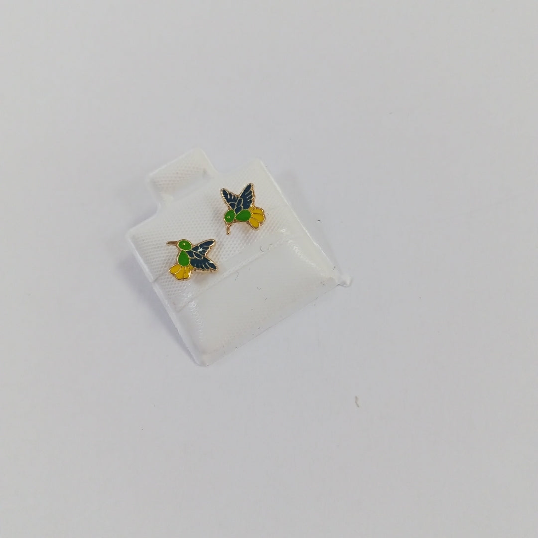 BROQUELES BROQUEL FIG COLIBRI ESMALTE VERDE 14K 0.2138 GR (NUEVO)