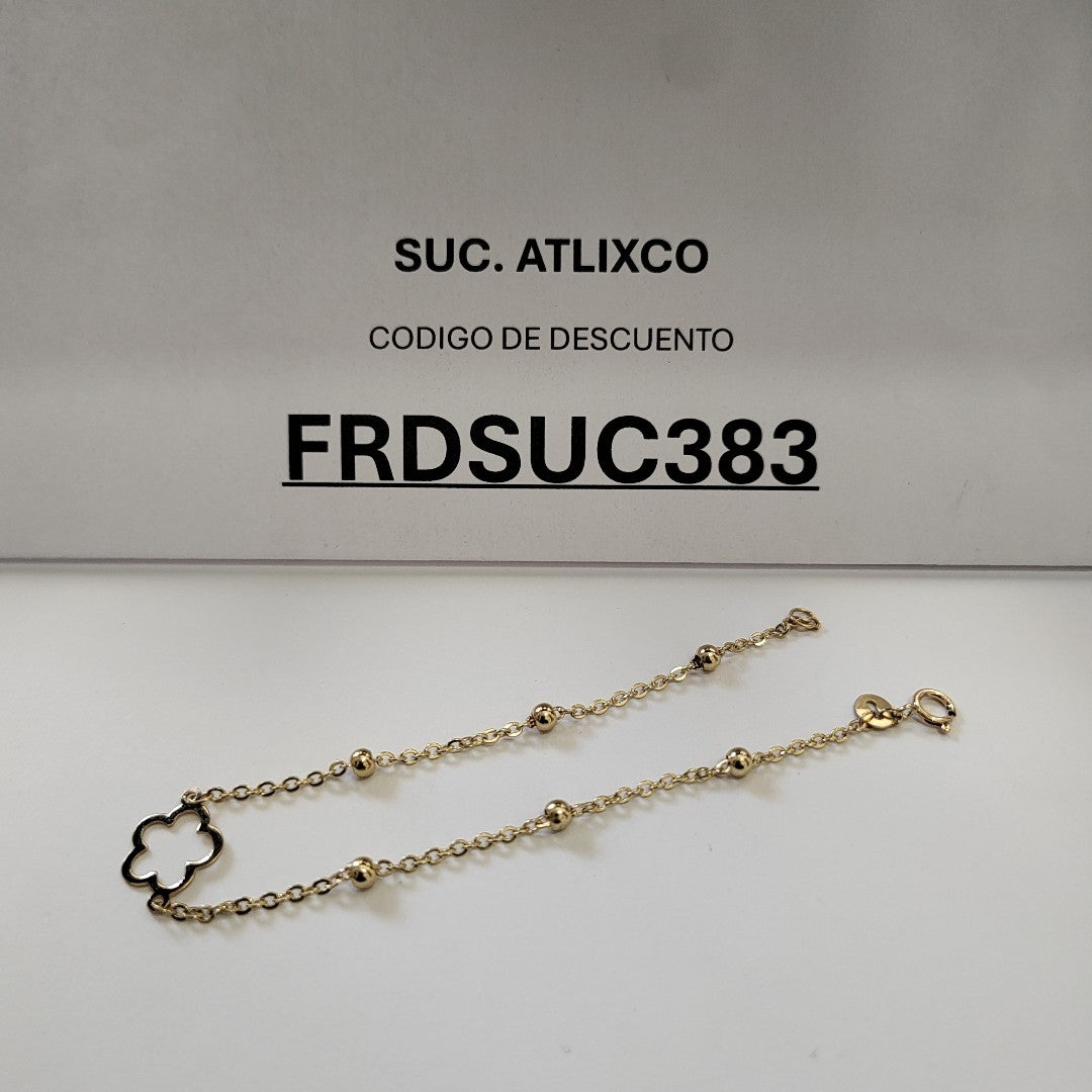 PULSERA TEJIDO ESPECIAL CON FLOR 14K 18 CM 1.6 GR (NUEVO)