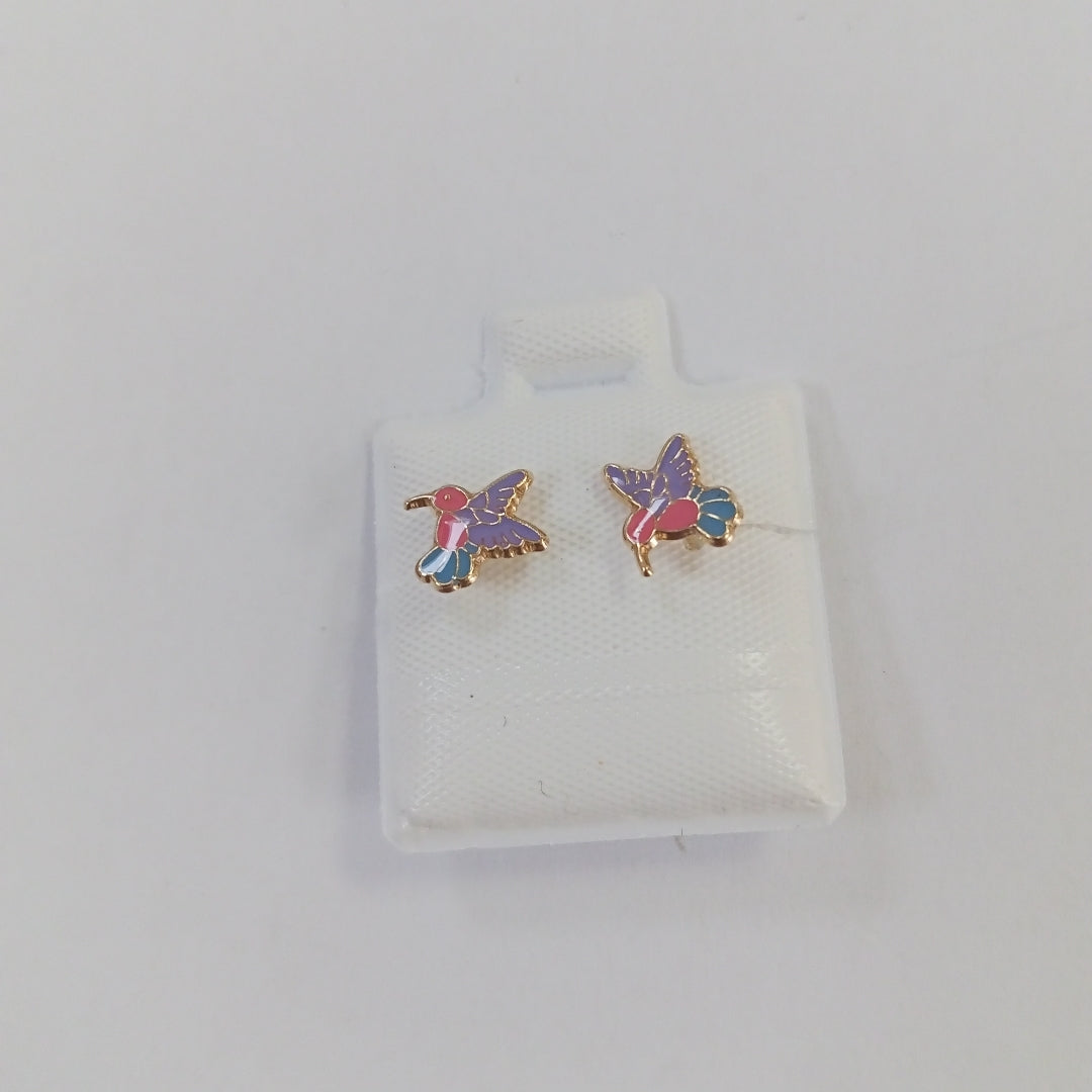 BROQUELES BROQUEL FIG COLIBRI ESMALTE ROSA 14K 0.2138 GR (NUEVO)
