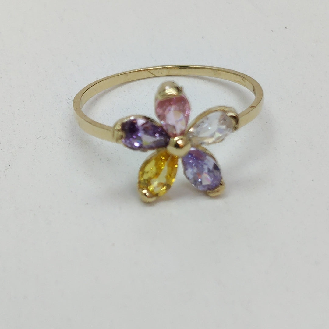 ANILLOS FORMA FLOR CON PIEDRAS DE COLOR 14K TALLA 7.5 1.5 GR (NUEVO)