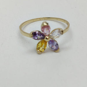 ANILLOS FORMA FLOR CON PIEDRAS DE COLOR 14K TALLA 7.5 1.5 GR (NUEVO)