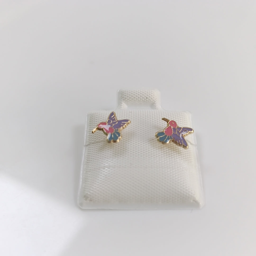 BROQUELES BROQUEL FIG COLIBRI ESMALTE ROSA 14K 0.2138 GR (NUEVO)