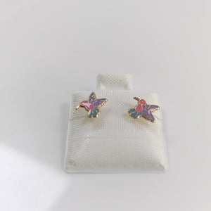 BROQUELES BROQUEL FIG COLIBRI ESMALTE ROSA 14K 0.2138 GR (NUEVO)
