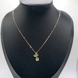 CADENA TEJIDO GARGANTILLA CON DIJE MARIPOSAS CIRCONIAS Y PIEDRAS DE COLOR 14K 45 CM 2 GR (NUEVO)