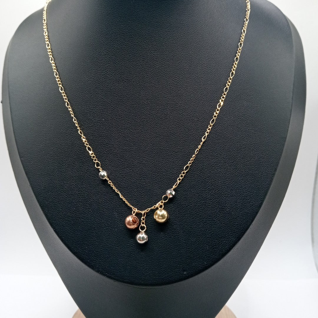 CADENA GARGANTILLA 3X1 CON ESFERAS COMBINADAS 14K 45 CM 3.1 GR (NUEVO)