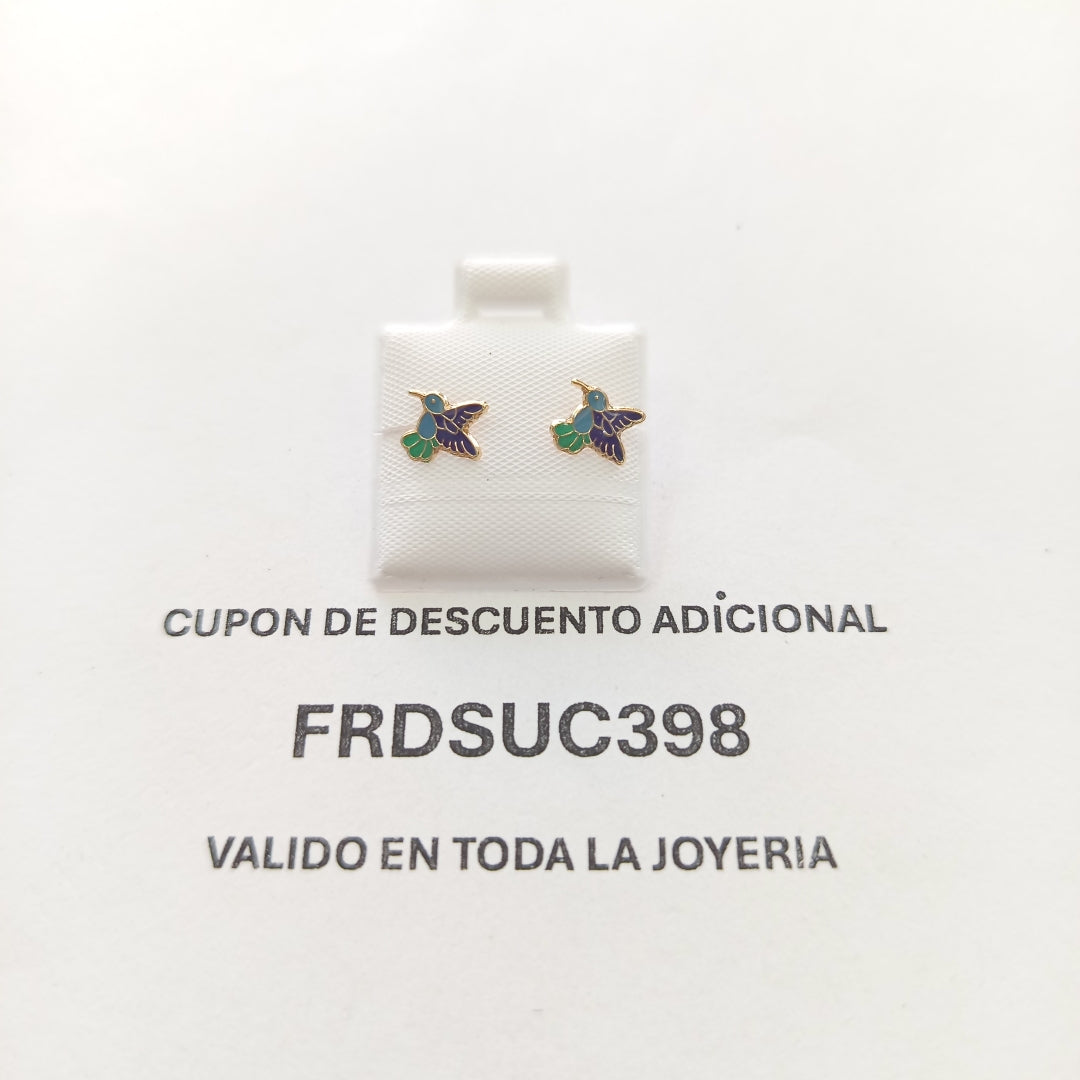 BROQUELES BROQUEL FIG COLIBRI ESMALTE AZUL 14K 0.2138 GR (NUEVO)