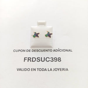 BROQUELES BROQUEL FIG COLIBRI ESMALTE AZUL 14K 0.2138 GR (NUEVO)