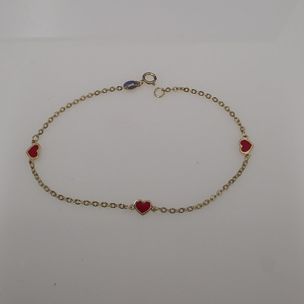 PULSERA ESPECIAL CON CORAZONES 14K 18 CM 1.4 GR (NUEVO)