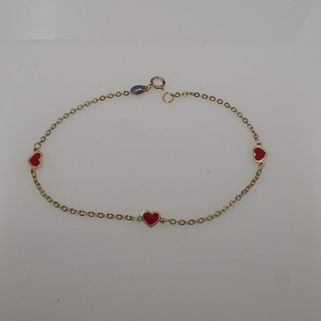 PULSERA ESPECIAL CON CORAZONES 14K 18 CM 1.4 GR (NUEVO)