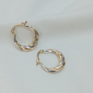 ARETES TEJIDO ARRACADA TRENZADA COMBINADA 14K 1.9 GR (NUEVO)