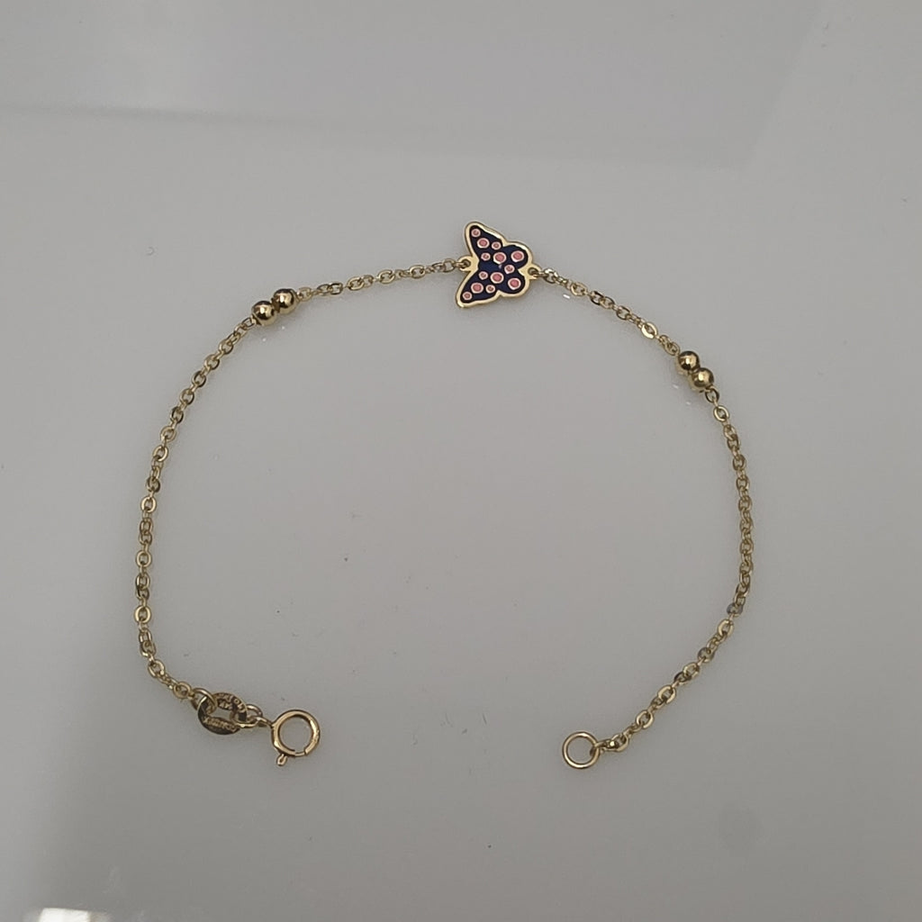 PULSERA TEJIDO ESPECIAL MARIPOSA CON ESMALTE 14K 18 CM 1.9 GR (NUEVO)