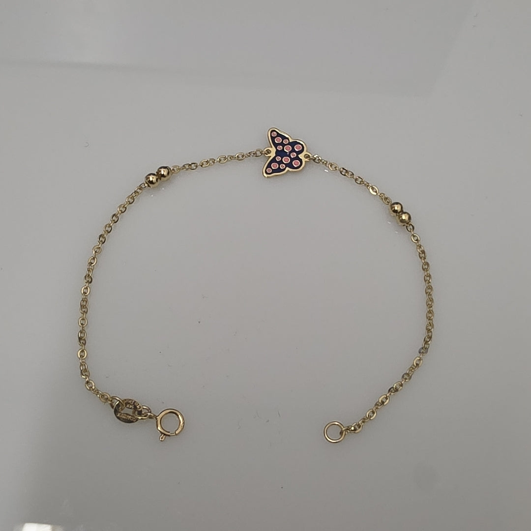 PULSERA TEJIDO ESPECIAL MARIPOSA CON ESMALTE 14K 18 CM 1.9 GR (NUEVO)