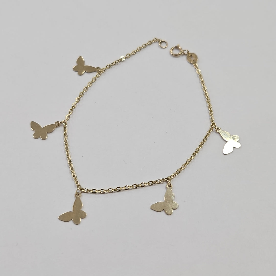 PULSERA ESPECIAL CON MARIPOSAS 14K 18 CM 2 GR (NUEVO)