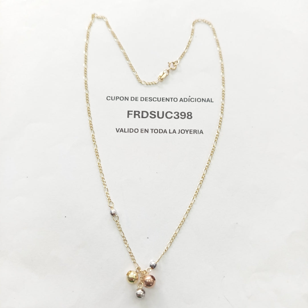 CADENA GARGANTILLA 3X1 CON ESFERAS COMBINADAS 14K 45 CM 3 GR (NUEVO)