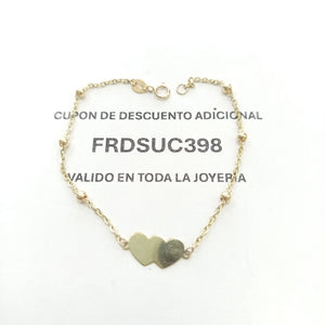PULSERA TEJIDO ESPECIAL CON DOS CORAZONES 14K 18 CM 1.7 GR (NUEVO)