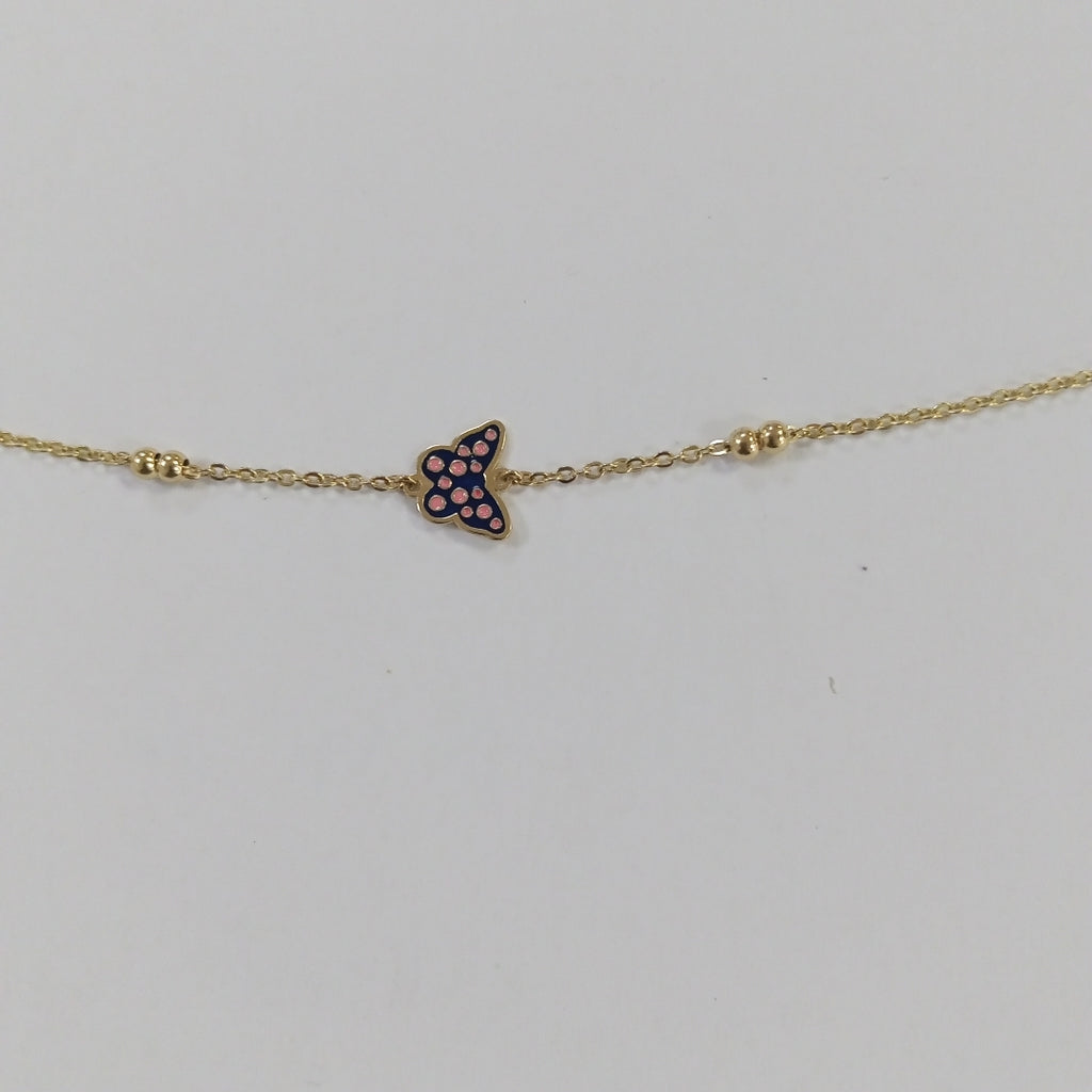 PULSERA TEJIDO ESPECIAL MARIPOSA CON ESMALTE 14K 18 CM 1.9 GR (NUEVO)