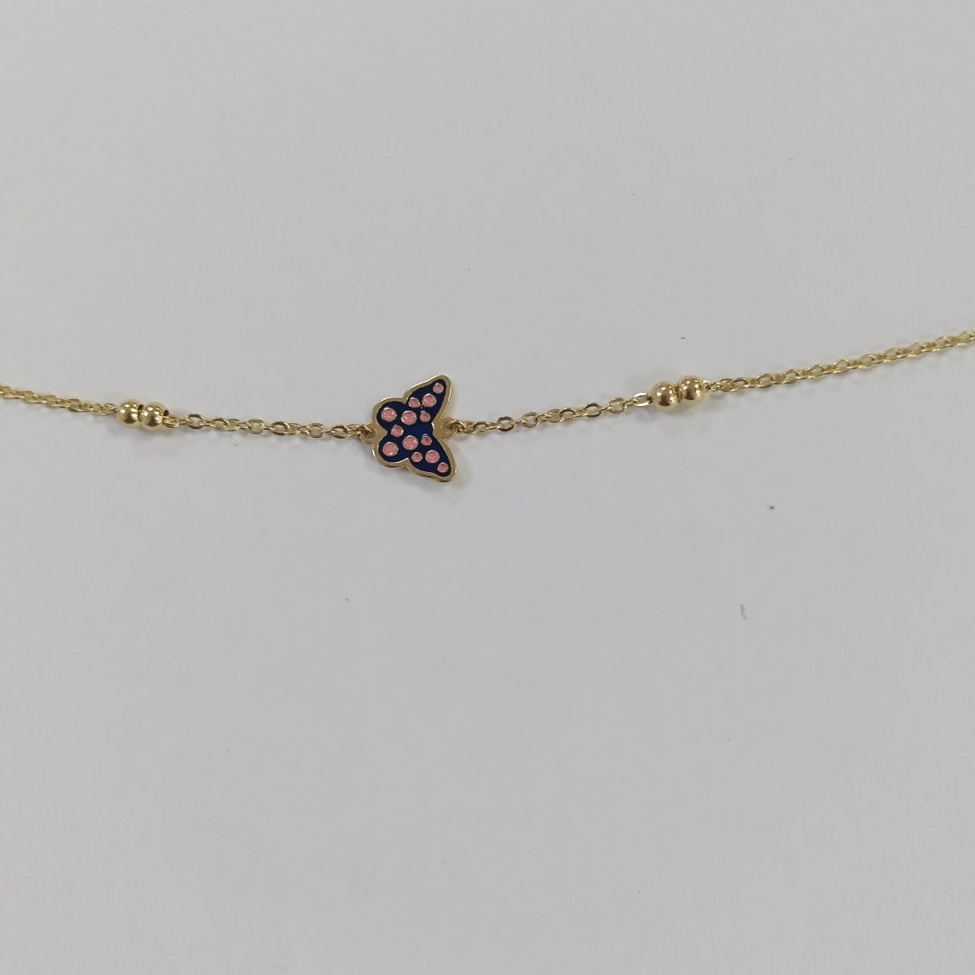 PULSERA TEJIDO ESPECIAL MARIPOSA CON ESMALTE 14K 18 CM 1.9 GR (NUEVO)